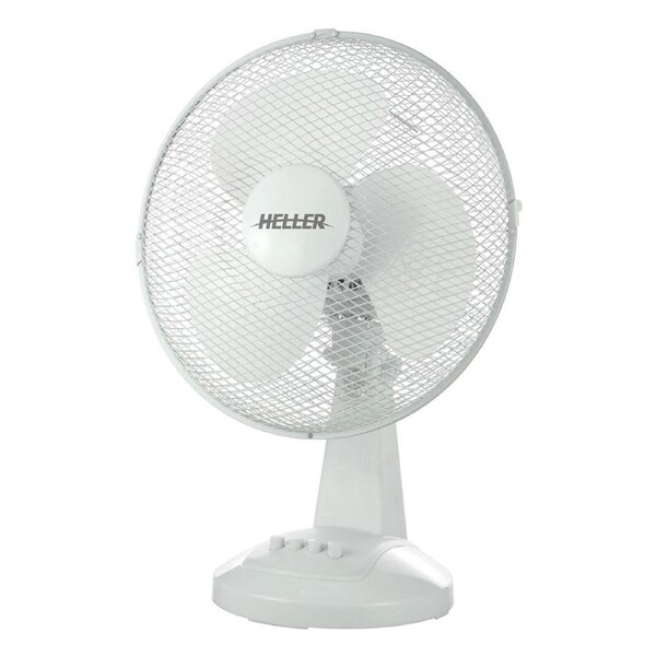 Heller Desk Fan 30cm White Oscillating Tilt Adjustable Mesh Safety Guard 30W