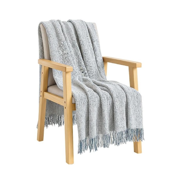 SOGA Light Blue-Gray Tassel Throw Blanket 160x200cm Soft Polyester