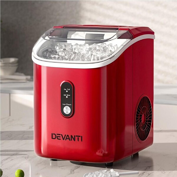 Devanti 15kg Ice Maker Nugget Portable Countertop Machine Chewable Ice Cube - Red