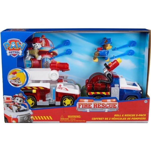 Paw Patrol - Fire Rescue: Roll & Rescue Vehicle 2 Pack with Chase & Marshall Figures - Spin Master