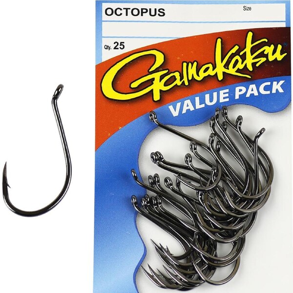 Gamakatsu Octopus Black Fishing Hooks 25 Pack Size 4/0