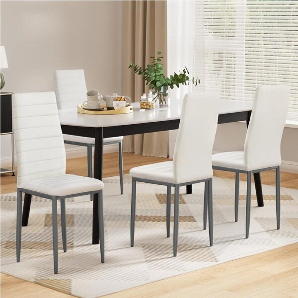 TWSC Dining Chairs Set of 4 Leather Channel Tufted White