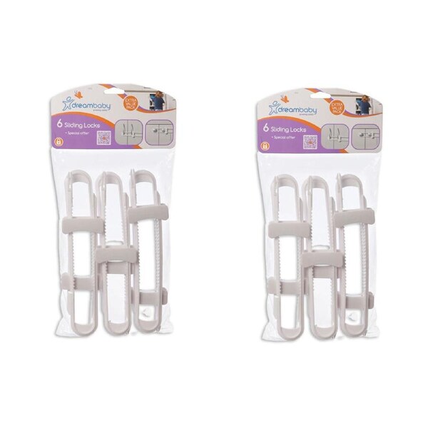 2x 6pc Dreambaby Baby/Kids Safety Sliding Lock Bag with Header White