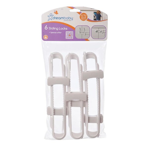 6pc Dreambaby Baby/Kids Safety Sliding Lock Bag with Header White