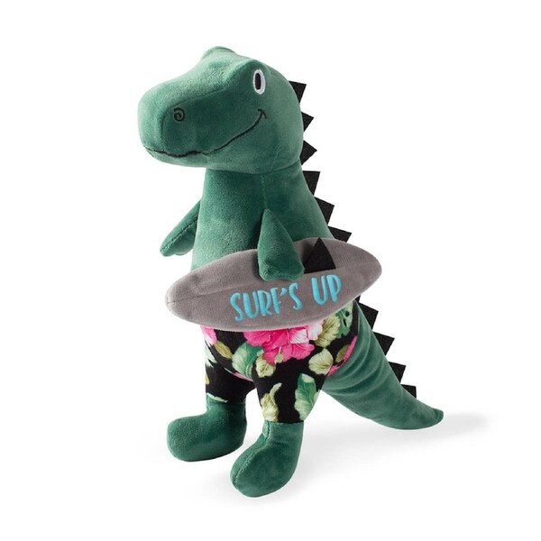 Surfer Bro Surfing T-Rex Plush Squeaker Dog Toy (Green)