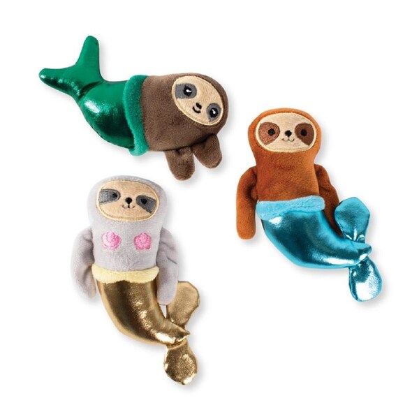Minis Metallic Mermaid-Sloth Plush Dog Toy Set, 3 Piece