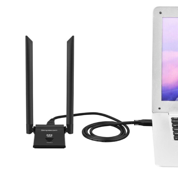 Simplecom NW628v2 AX1800 Dual Band WiFi 6 USB Adapter with 2x 5dBi High Gain Antennas