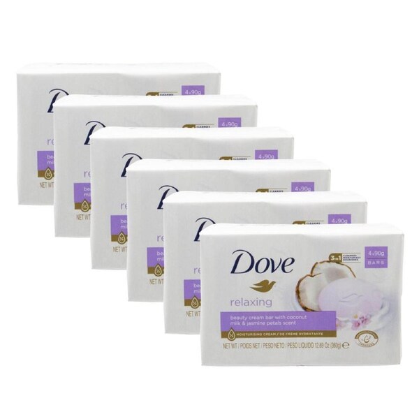 6x 4pc Dove 90g Beauty Soap Bar Coconut Milk & Jasmine Scent Relaxing