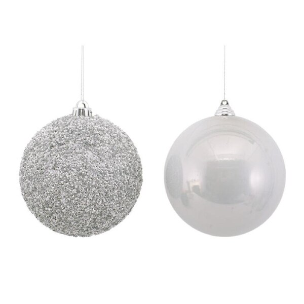 Silver Sequin & Pearl Finish Bauble 2 Asst 15cm