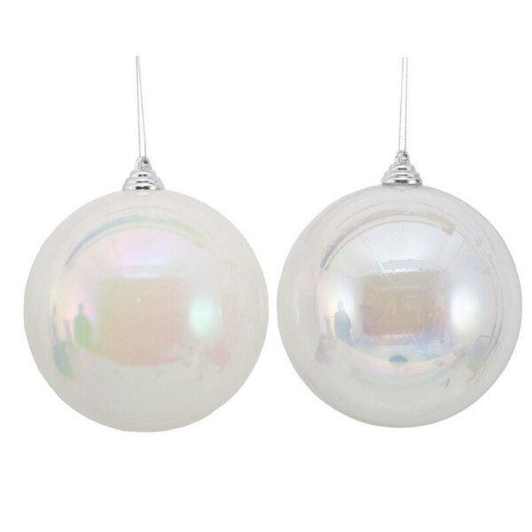 Clear Iridescent & White Baubles 2 Asst 15cm