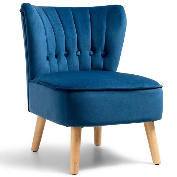 Costway Modern Velvet Accent Chair Leisure Sofa w/Wood Legs Blue