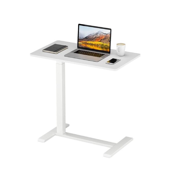 Advwin Mobile Standing Desk with Wheels Height Adjustable Rolling Computer Cart Pneumatic Laptop Desk Overbed Bedside Table 70 x 40 cm White
