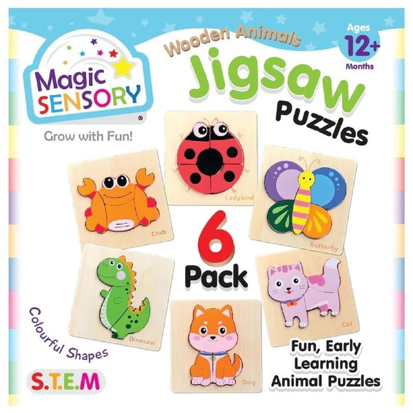 Magic Sensory Wooden Animals Jigsaw Puzzles 6 Pack