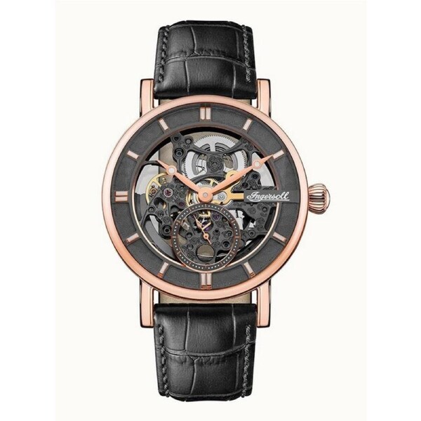 Ingersoll The Herald Automatic I00403B Mens Watch Leather Strap Black Skeleton Dial 50M