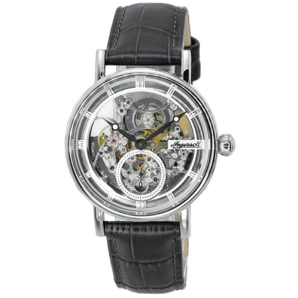 Ingersoll The Herald 22 Jewels Automatic I00402B Mens Watch Leather Strap Silver Skeleton Dial 50M