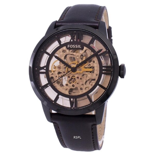 Fossil Townsman Automatic ME3098 Mens Watch Skeleton Dial Dark Brown Leather Strap 50M