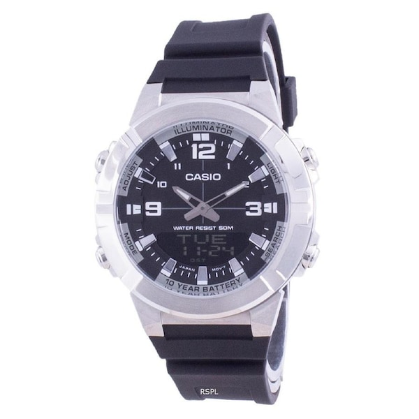 Casio Illuminator AMW-870-1A Mens Watch Analog Digital World Time Telememo Alarm Stopwatch 50M