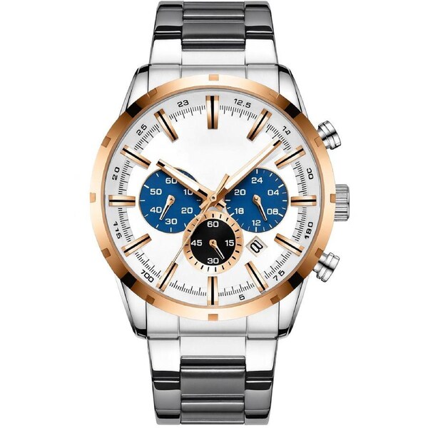 Chronograph Watch Stainless Steel Band with Luminous Hands & Auto Date 45mm