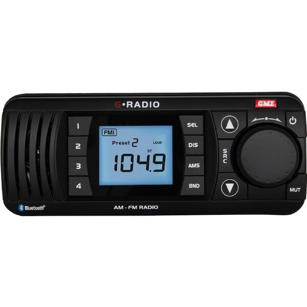 GME AM FM IPX7 Waterproof Wireless Bluetooth Marine Radio Black