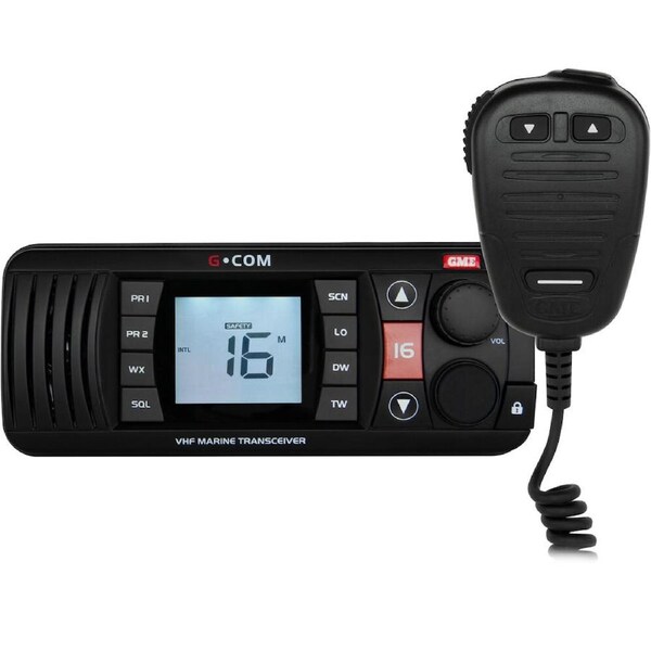 GME VHF Fixed Mount IPX7 Waterproof Marine Radio w/ Built in Microphone BK