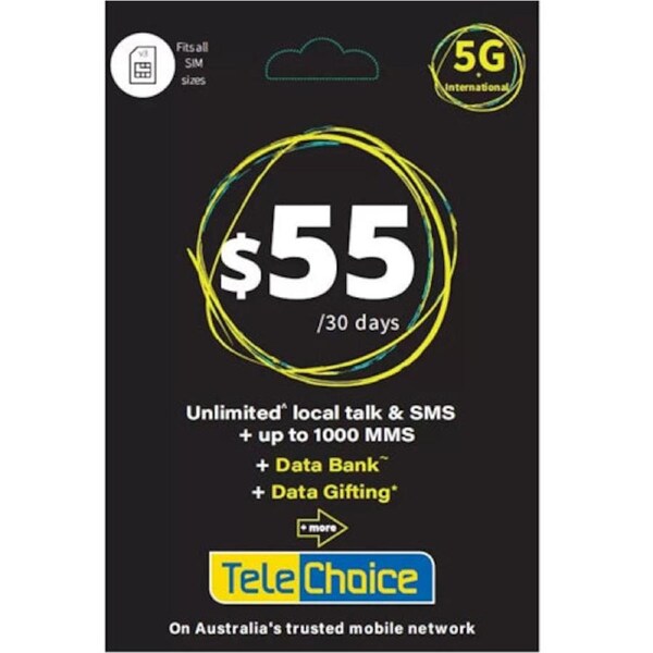 Telechoice 5G $55 Prepaid SIM Plan -120GB/ 30 Days