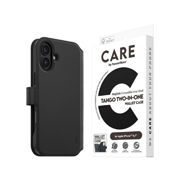 PanzerGlass CARE Tango Wallet Case for Apple iPhone 16 Plus - Black