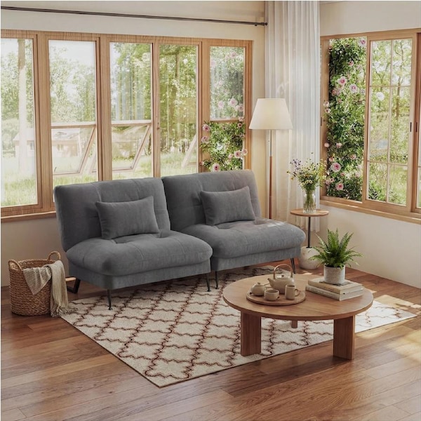 Advwin Convertible Futon Sofa Bed Corduroy Futon Couch with Adjustable Backrest Recliner Sleeper Sofa Grey