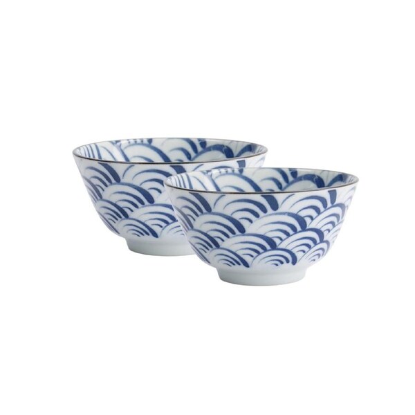 2x Tokyo Design Rice Bowl Blue Wave Porcelain Microwave Dishwasher Safe 12x6cm