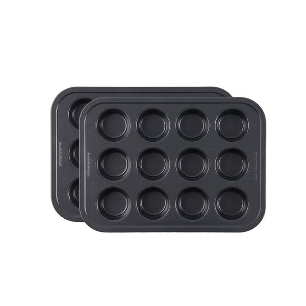 2x 12pc Bakers Secret Muffin Cupcake Pan Non Stick Heavy Duty Dishwasher Safe