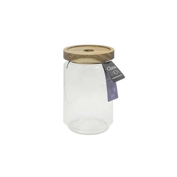 2x Evie Jar Glass Storage Airtight Acacia Wood Lid Clear 700ml 9x9x15cm