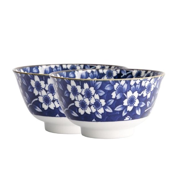 2x Tokyo Design Rice Bowl Blue Sakura Porcelain Microwave Dishwasher Safe 12cm