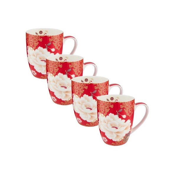 4x Maxwell And Williams Kimono Mug Fine Bone China Gift Boxed 400ml Red Floral