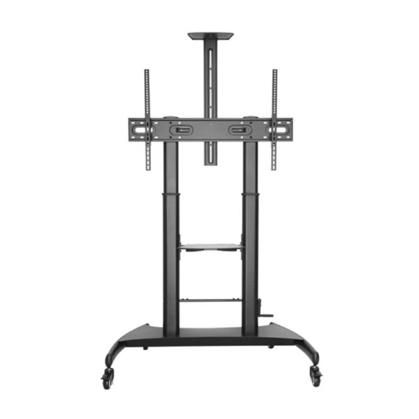 Brateck Large Screen Telescopic Height-Adjustable Steel TV Cart with Crank Handle Fit 60'-100' Up to 100kg- Matte Black