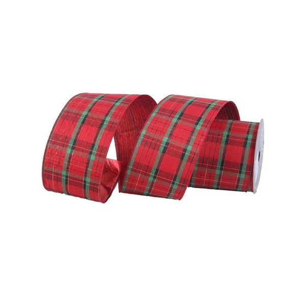 Red Velour Tartan Christmas Tree Ribbon 10cm x 10m