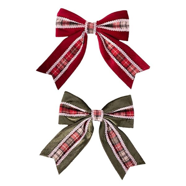 Red & Green Tartan Christmas Tree Bows 20cm
