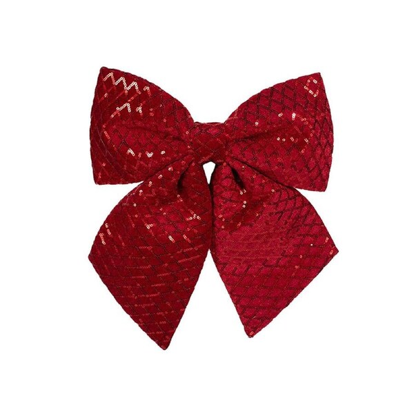 Sequin Red Christmas Tree Bow With Clip Ornamrnt