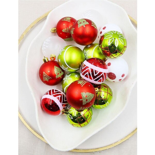 RED APPLE GREEN WHITE 60mm Christmas Baubles 16 Pack