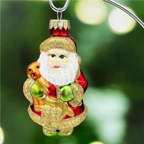 Single Figure Christmas Santa With Teddy Hanging Decoration 100mm