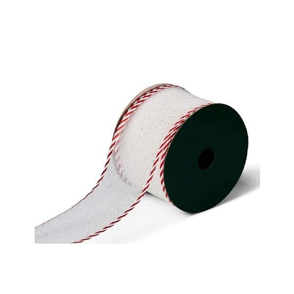 910cm - White Christmas Ribbon with Red Edging