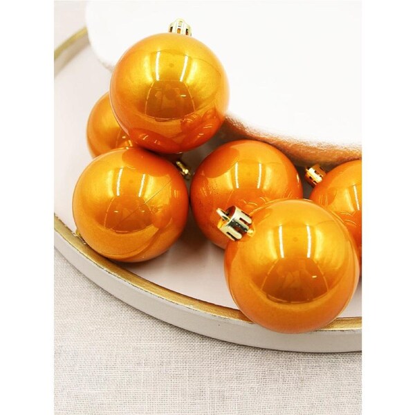 Orange Christmas Baubles 60mm 6 Pack Pearl