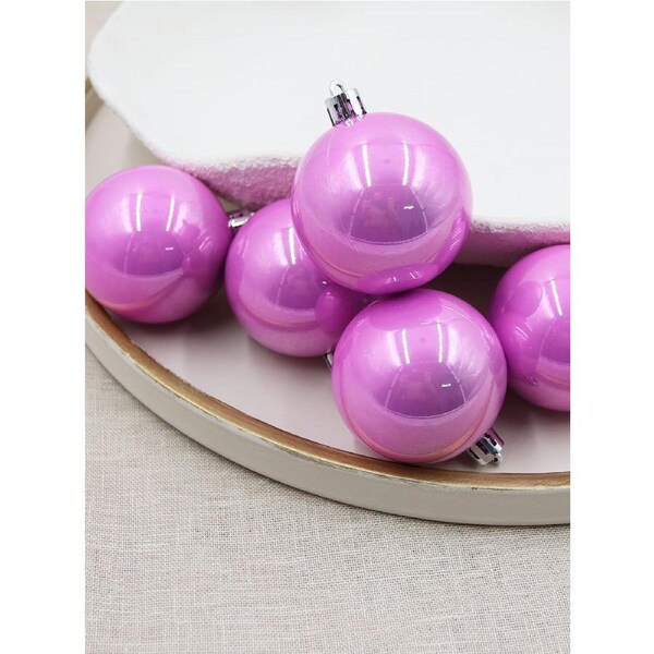 Baby Pink Christmas Baubles 70mm Pearl 6 Pack