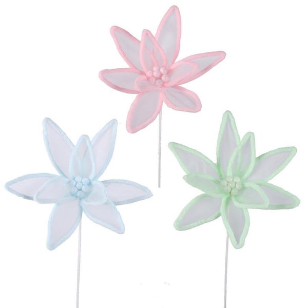 Pink, Blue, Mint Poinsettia Flower Pick 27cm 3 Pack