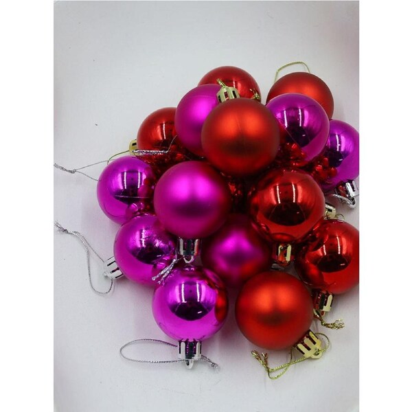 RED HOT PINK 40mm Christmas Baubles Gloss Matt 24 pack