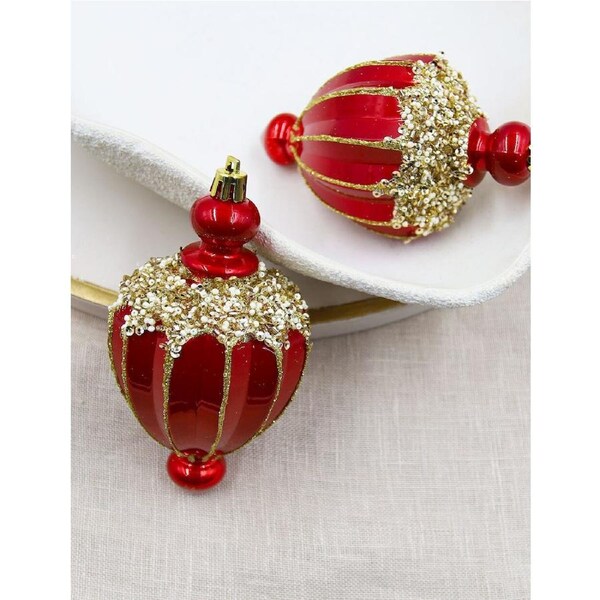 2 RED Christmas Hanging Lantern 100mm
