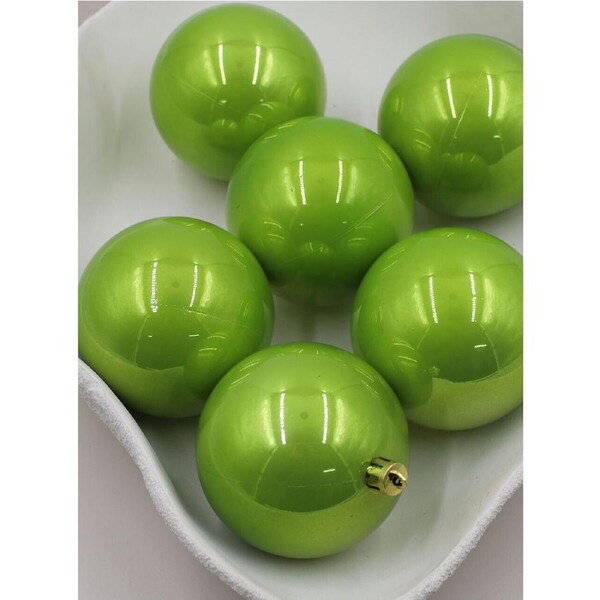 APPLE 200mm GREEN Christmas Bauble 4 Pack Pearl