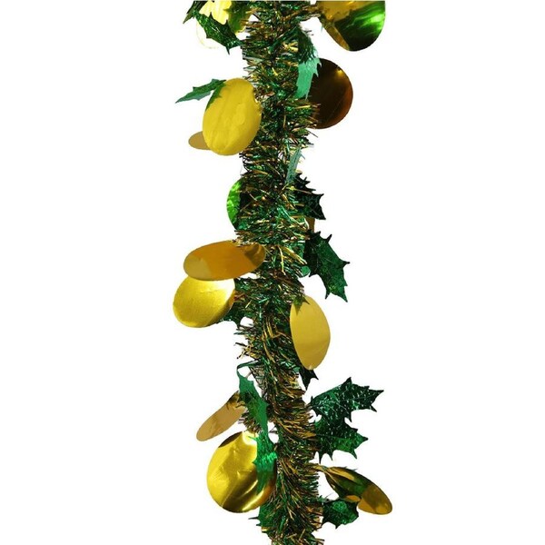 5m GOLD GREEN Mix Christmas Tinsel 100mm wide