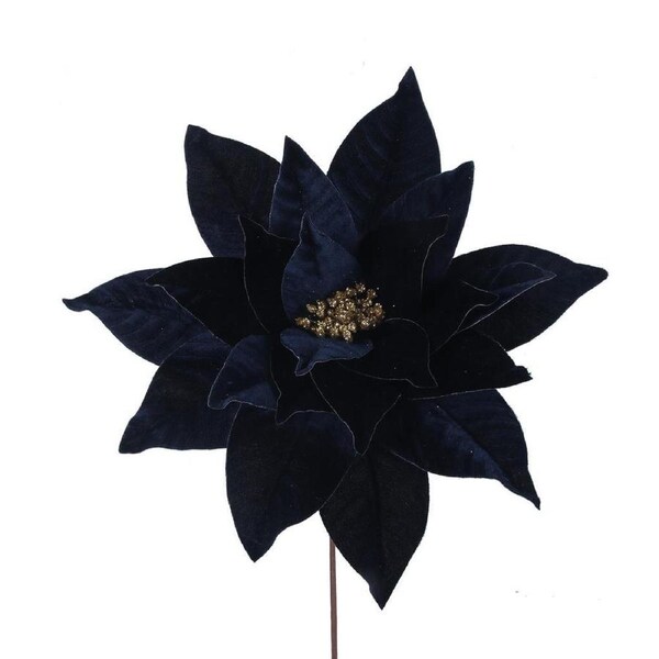Navy Blue Velour Poinsettia Flower Pick 45cm