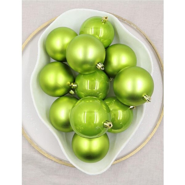 APPLE GREEN Christmas Baubles 80mm 48 Pack Pearl Matt