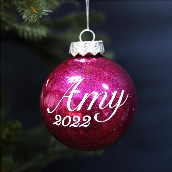 Personalised Hot Pink Christmas Bauble 80mm