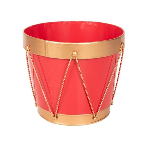 Red and Gold Drum Planter Christmas Festive Decoration